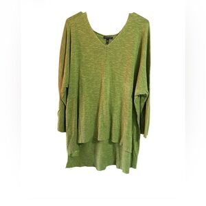 Eileen Fisher 100% Organic Linen/Cotton  Green V Neck Tunic Sweater XL
